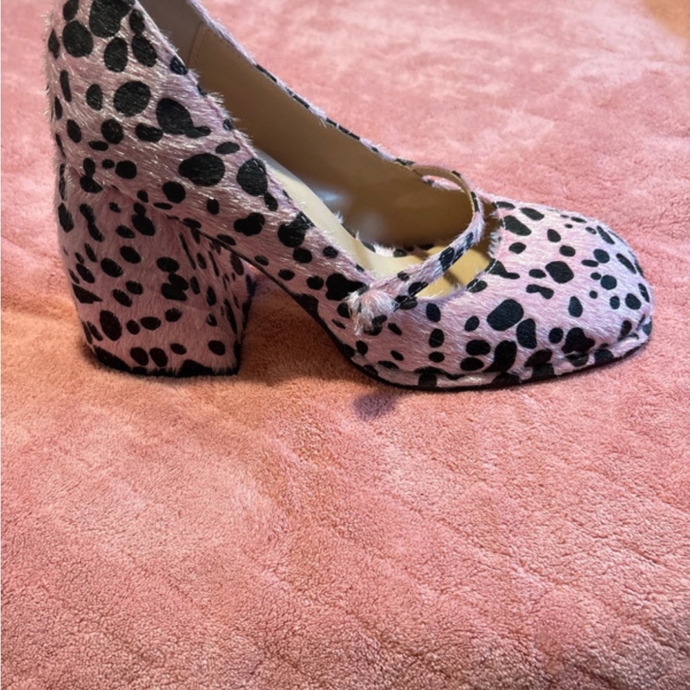 Playful Pink Dalmatian-Print Mary Jane Block Heels